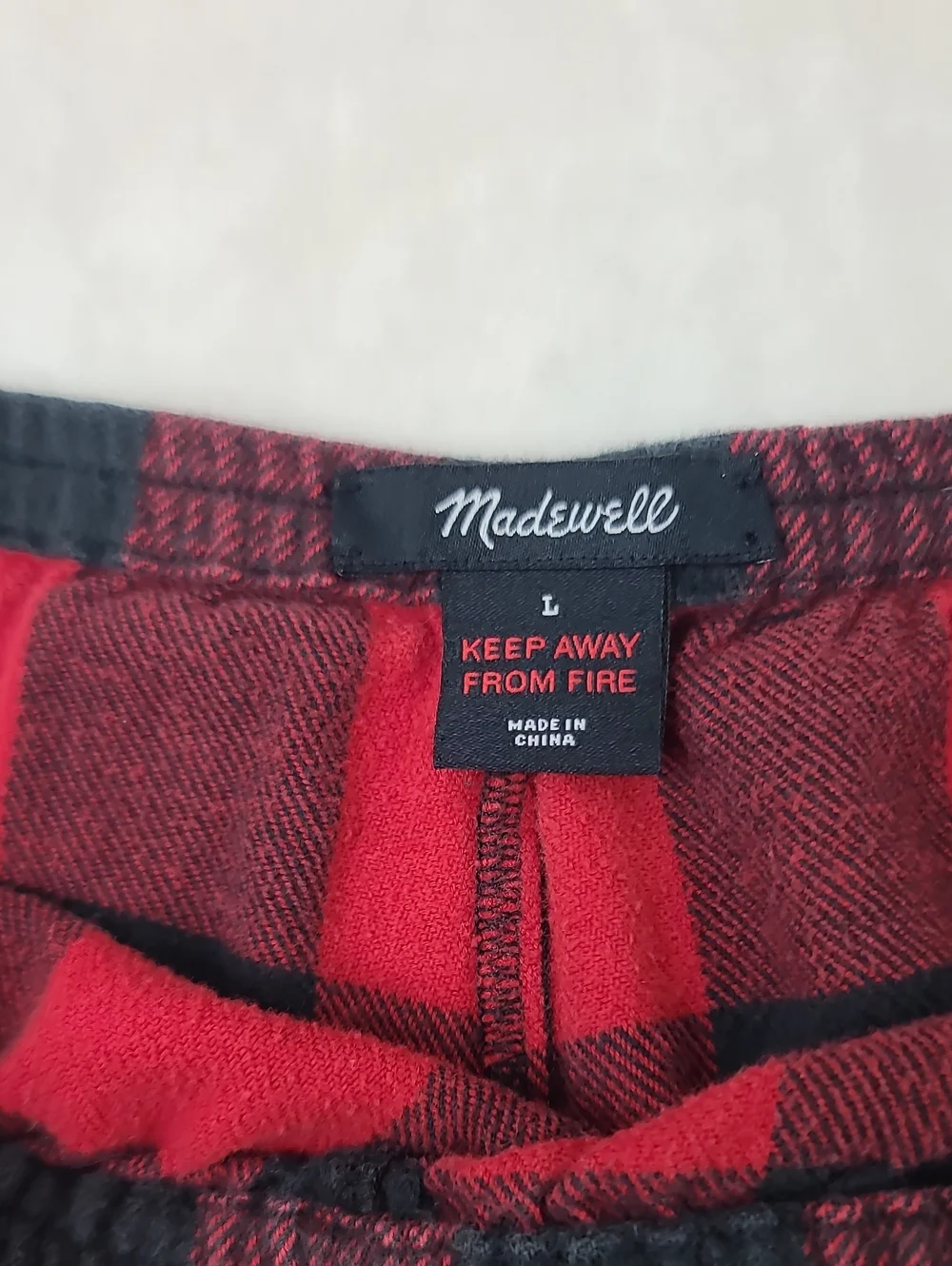 Madewell Cozy Buffalo Check Flannel Bedtime Pajama Top/Bottom Set in Red/Black